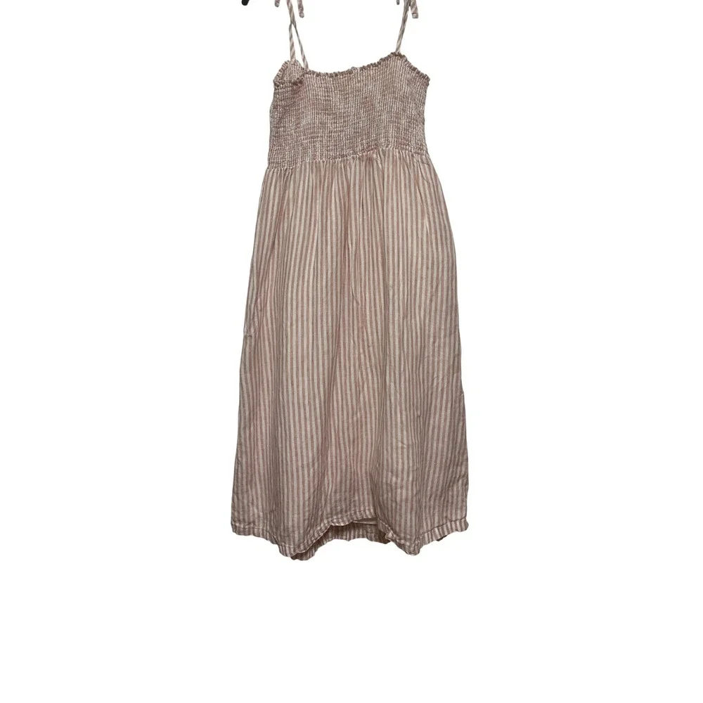 GAP Midi Dress Striped Button Front Casual Sundress Sleeveless Pink White Womens - Picture 3 of 4